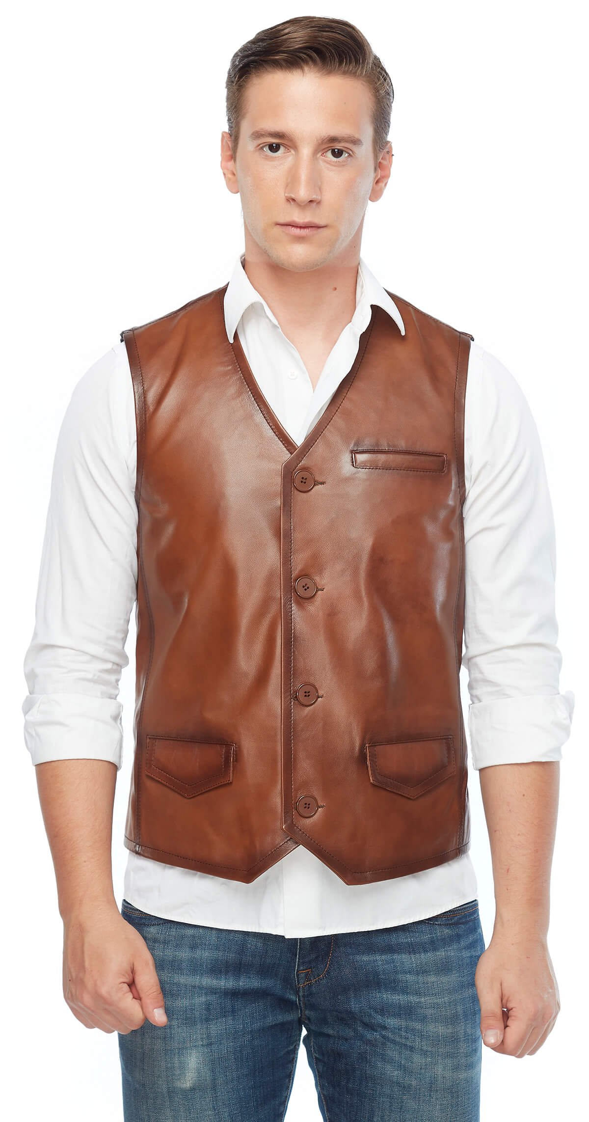 Tan Pocket Genuine Leather Vest