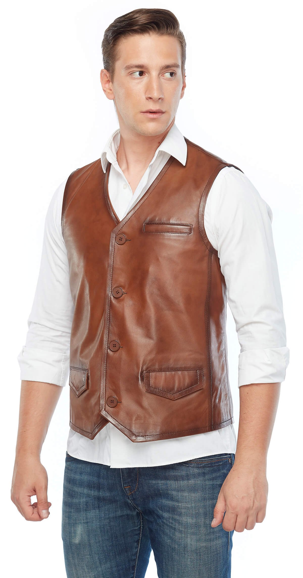 Tan Pocket Genuine Leather Vest