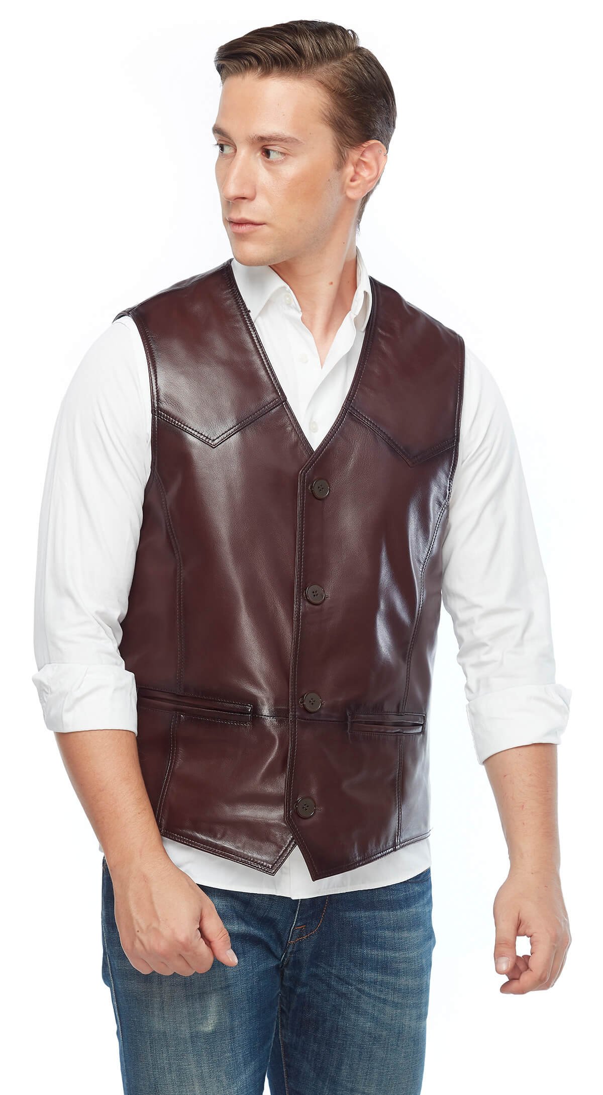 Men's Genuine Leather Vest Claret Red