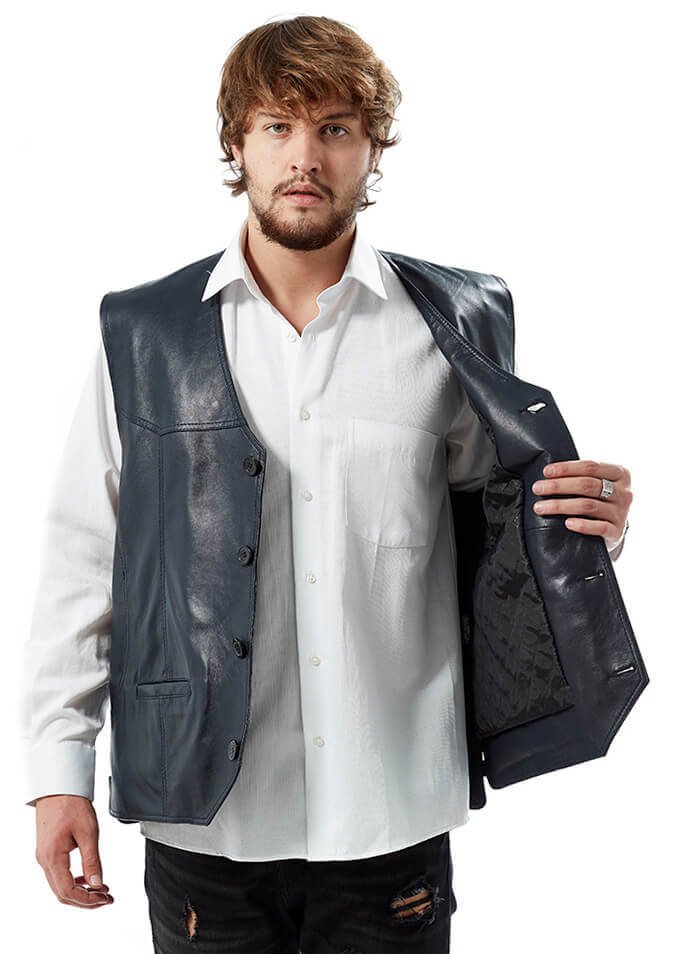 Men's Leather Vest Navy Blue