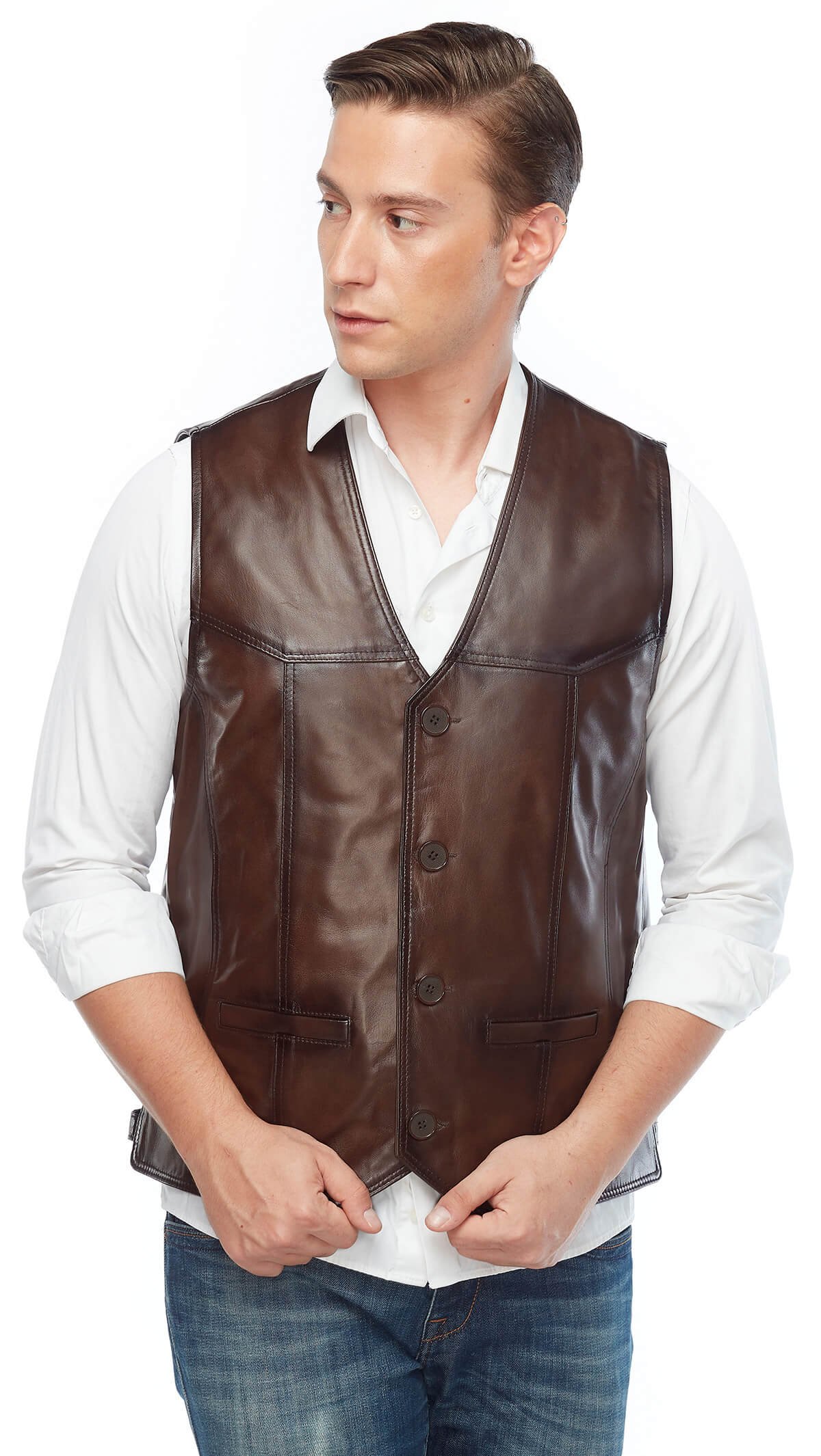 Titan Men's Leather Vest Chestnut