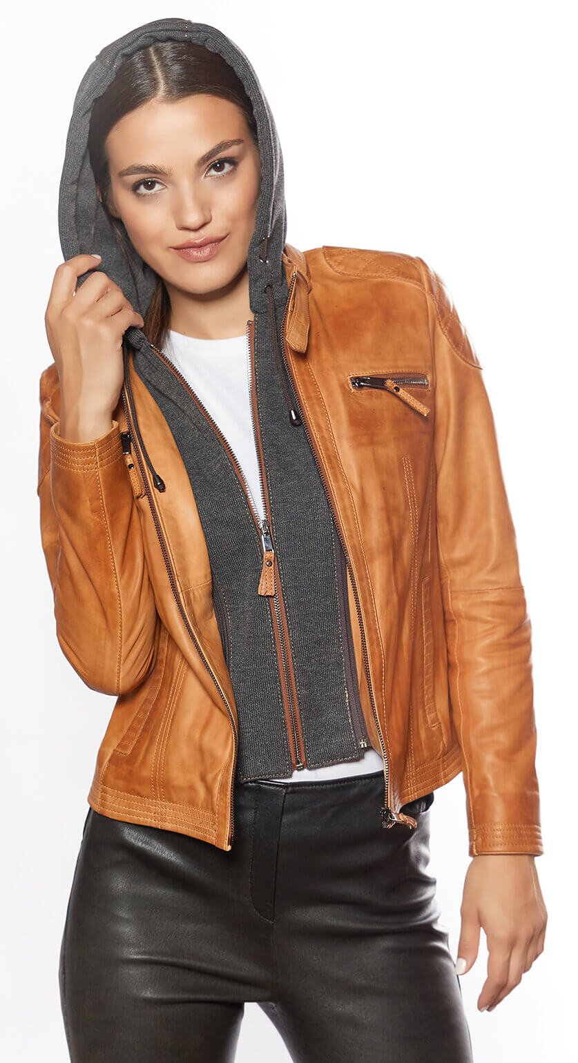 Mais Hooded Sport Women's Leather Jacket