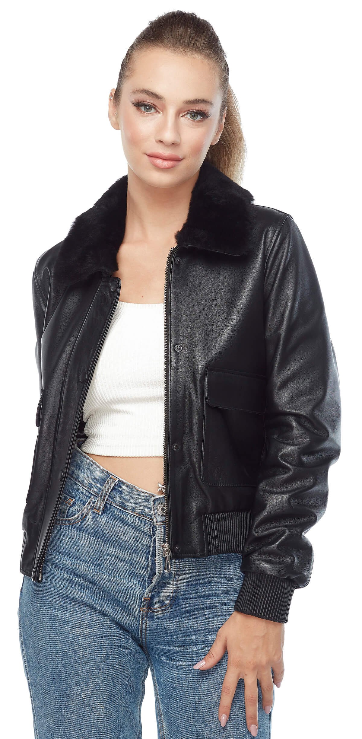 Emma Genuine Leather Women's Coat Black