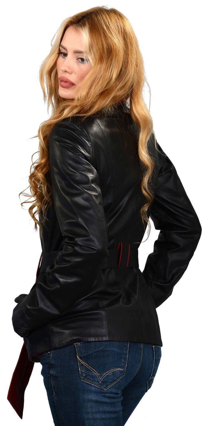 Black Leather Jacket With Red Garni