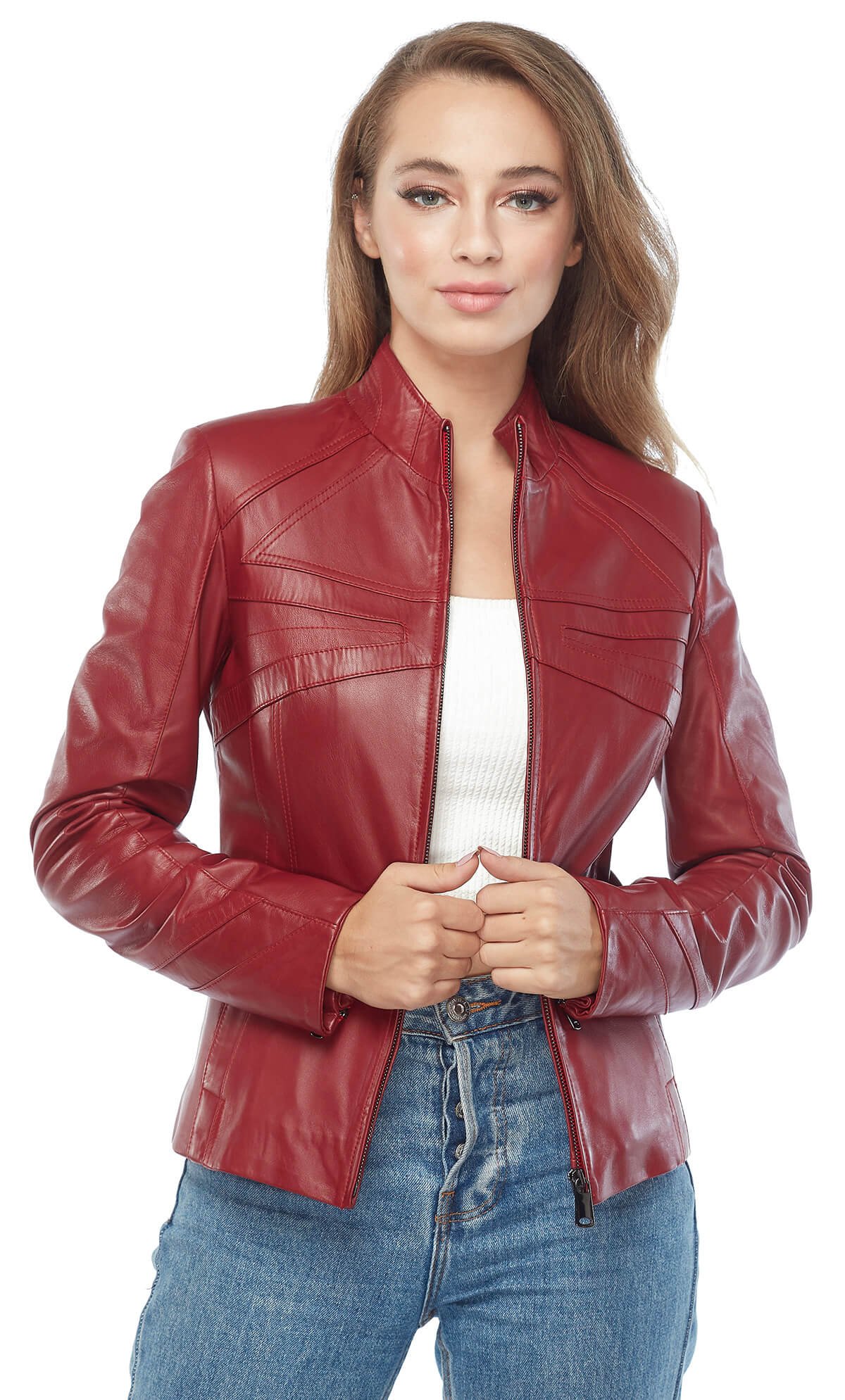 Cinzia Red Leather Jacket
