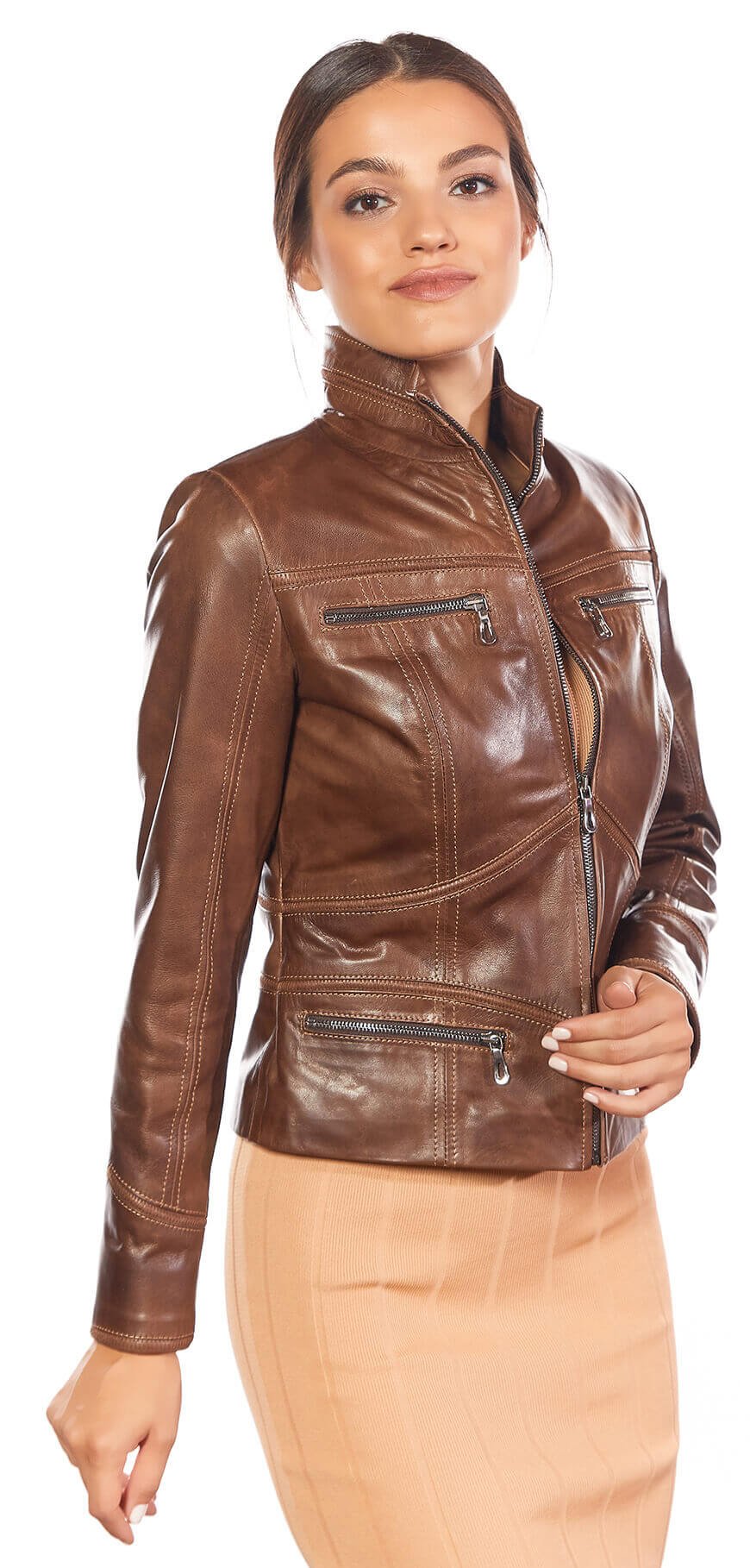 Eva Brown Genuine Leather Sports Jacket