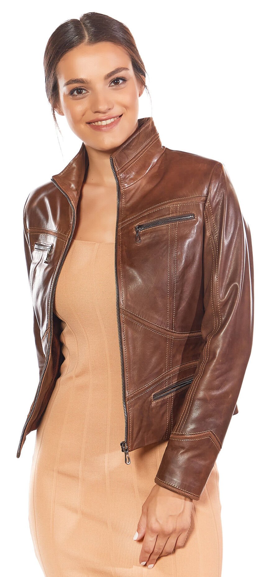 Eva Brown Genuine Leather Sports Jacket