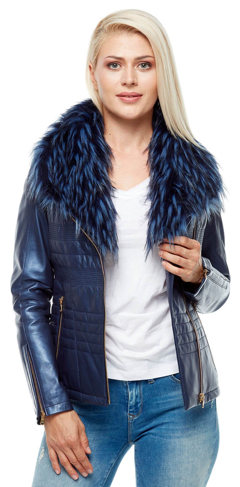 Midnight Blue Furry Leather Jacket
