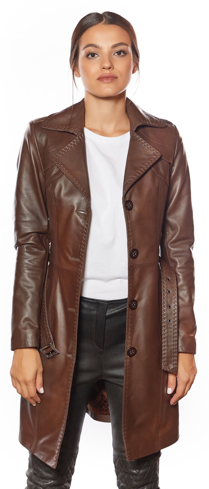 Jammi Brown Leather Coat