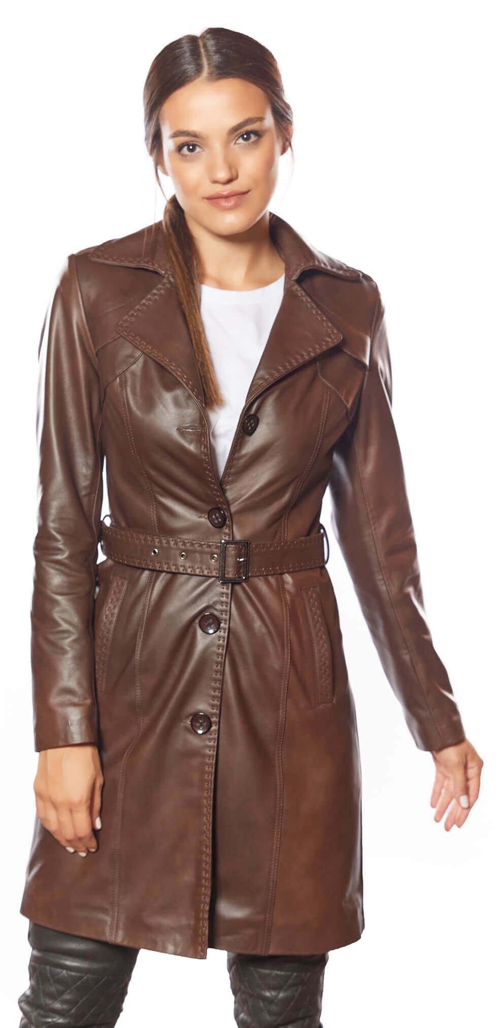 Jammi Brown Leather Coat