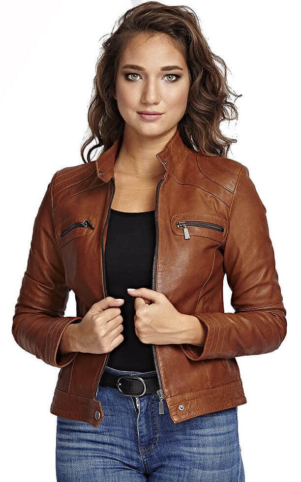 Agnese Cognac Leather Jacket