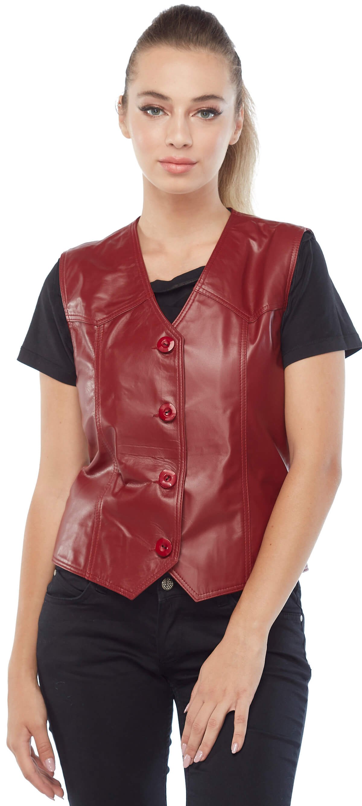 Genuine Leather Women's Leather Vest Red