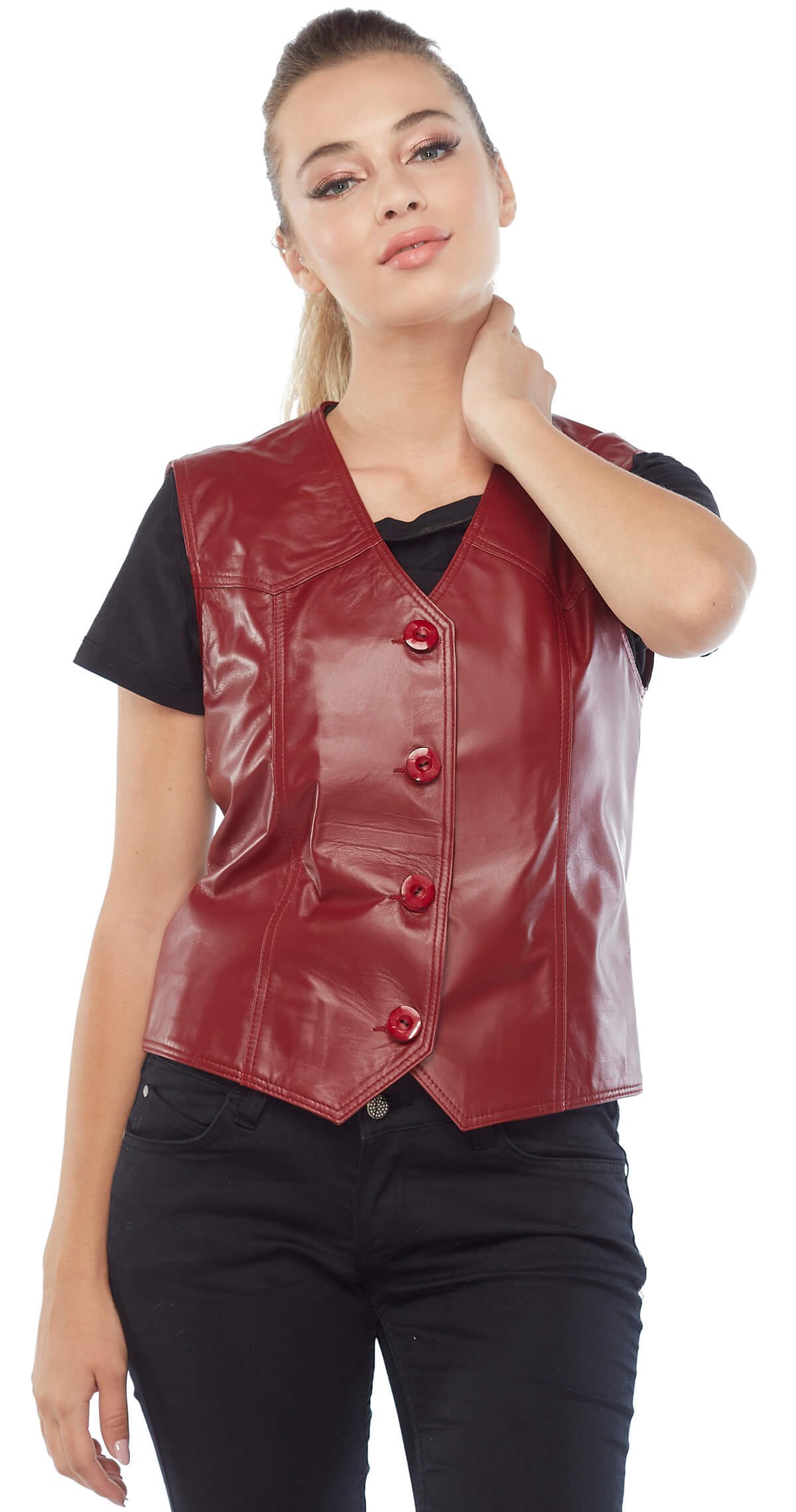 Genuine Leather Women's Leather Vest Red