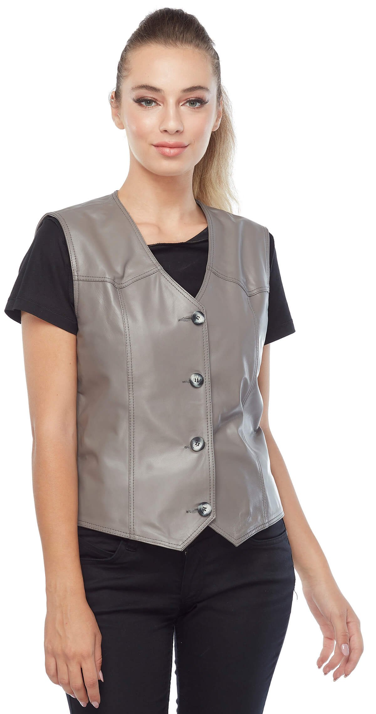 Genuine Leather Women's Leather Vest Taupe
