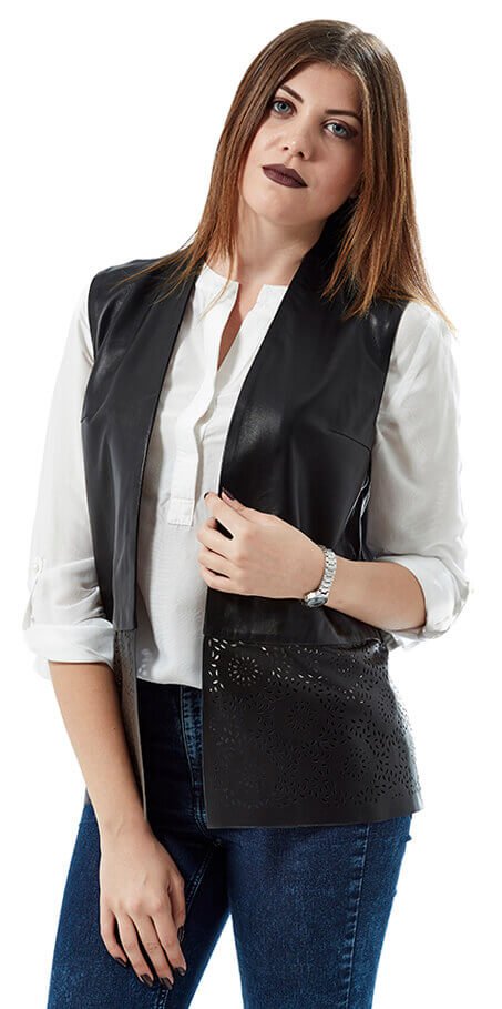 Laser Black Leather Vest