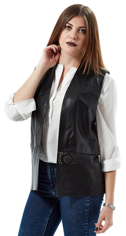 Laser Black Leather Vest