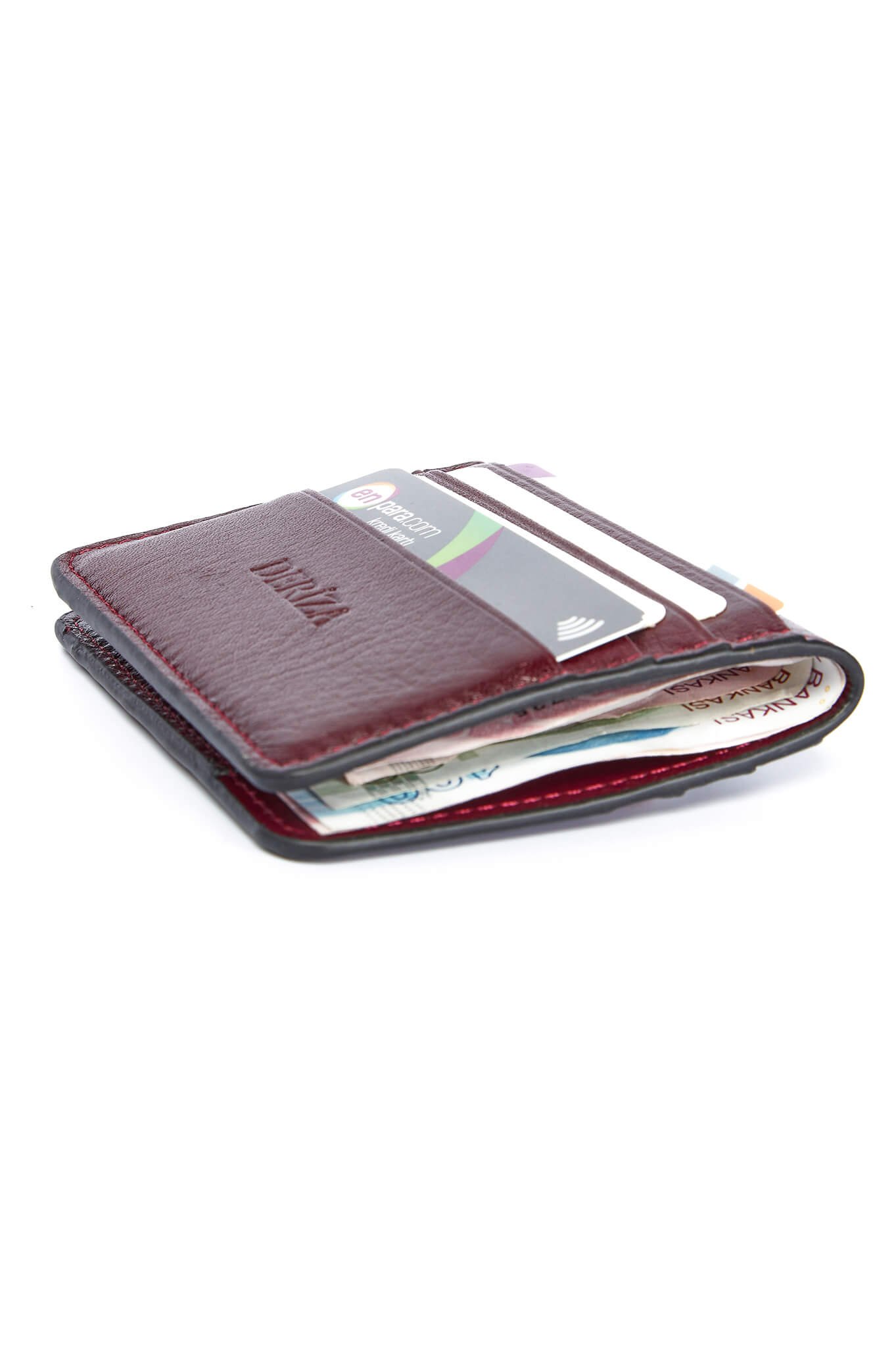 Genuine Leather Card Holder Wallet Claret Red