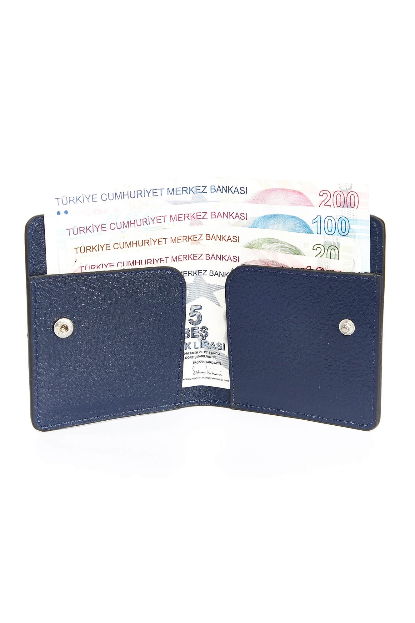 Genuine Leather Card Holder Wallet Navy Blue