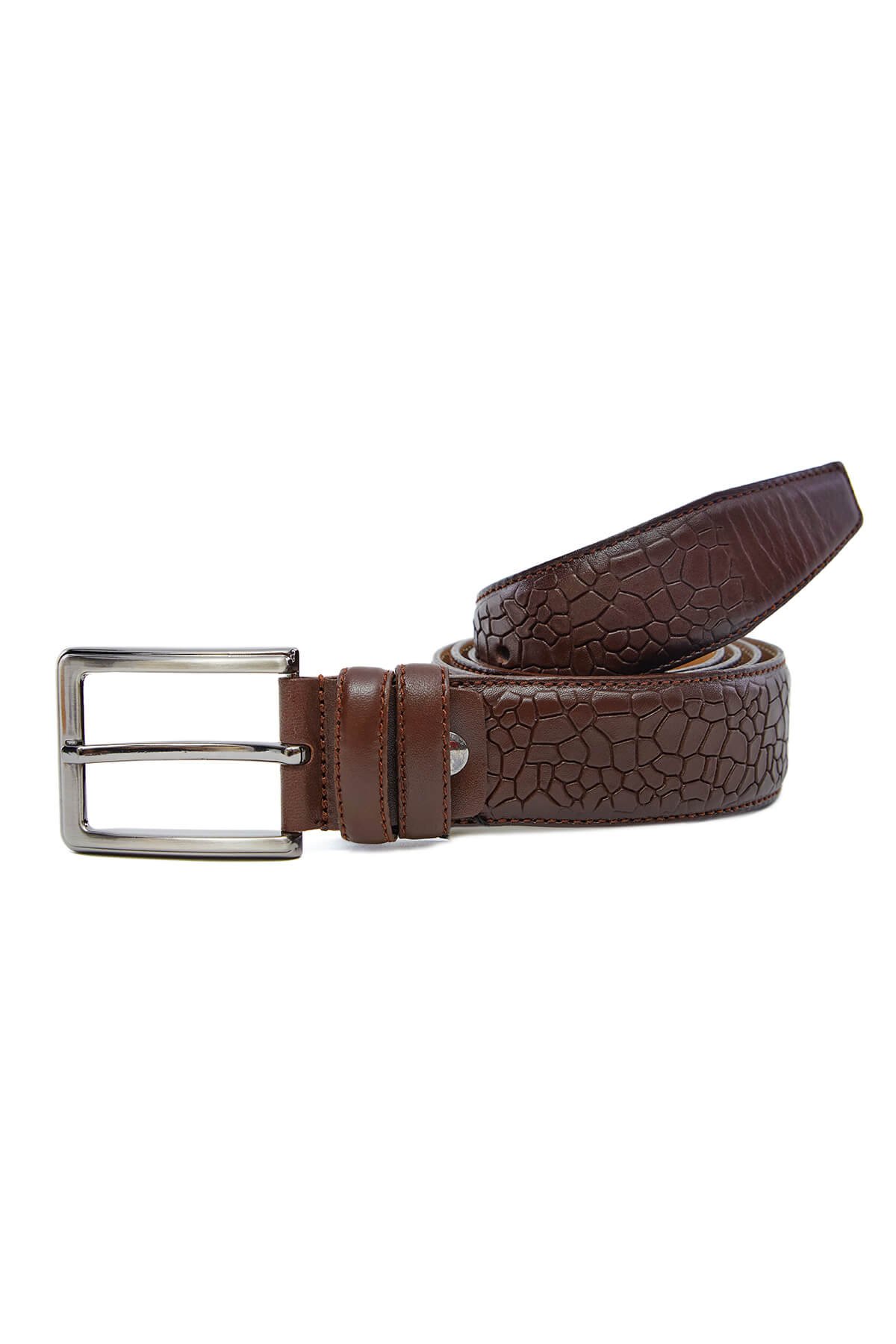 Patterned Genuine Classic Leather Belt Brown