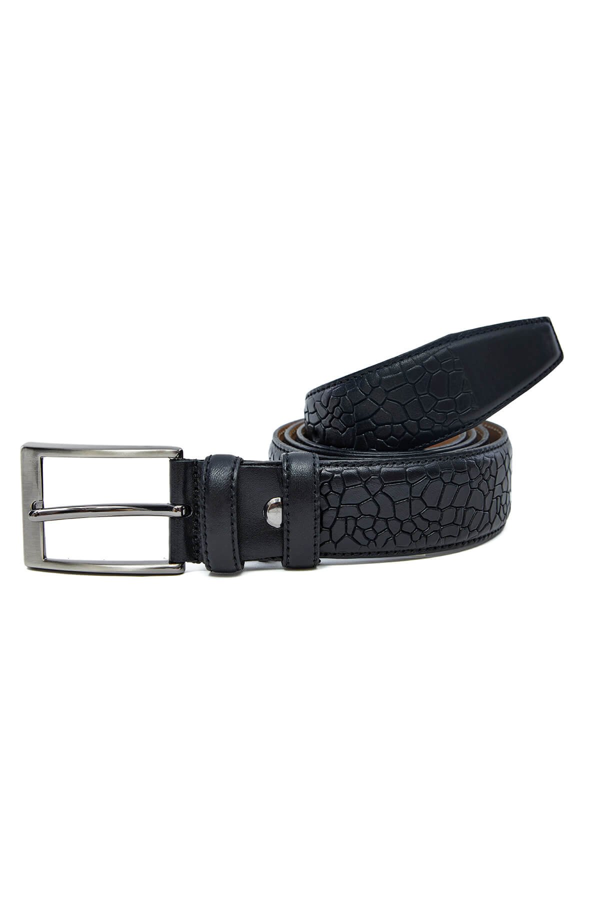 Patterned Genuine Classic Leather Belt Black
