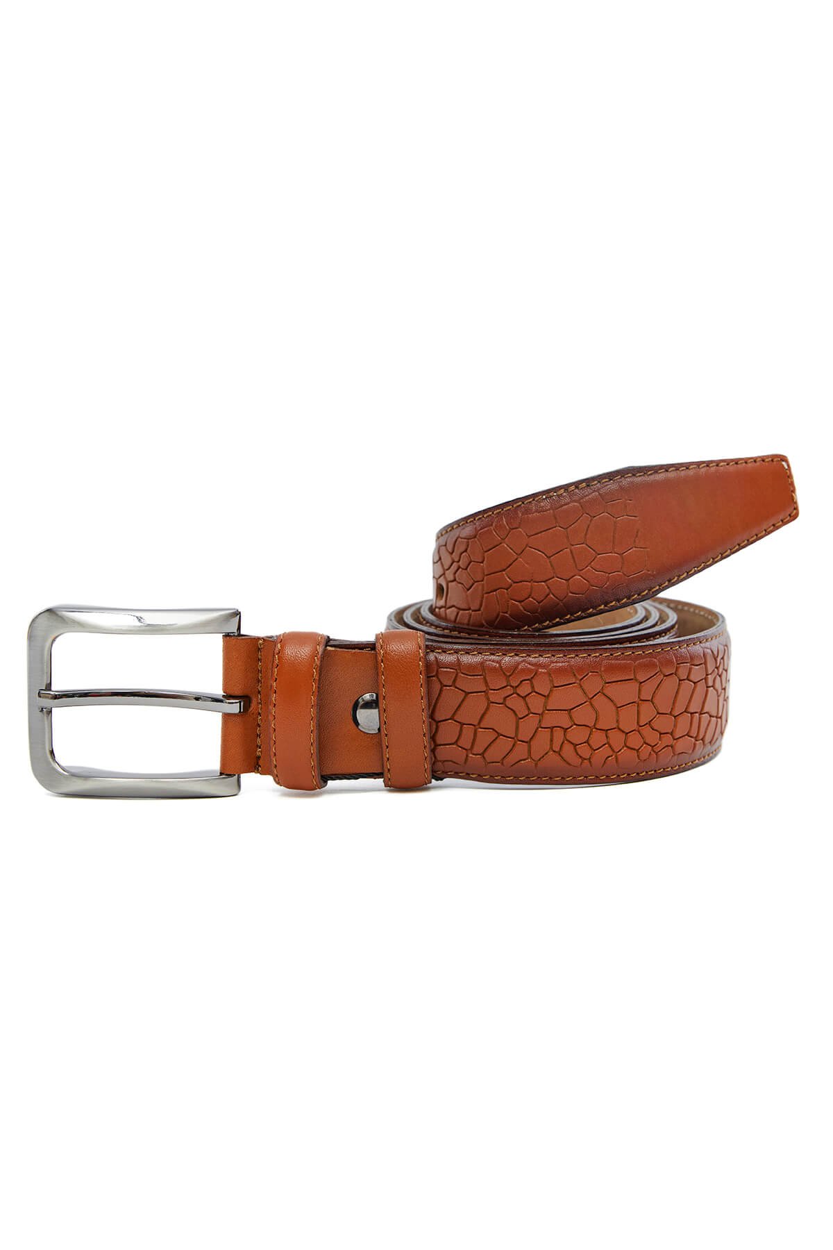 Patterned Genuine Classic Leather Belt Tan