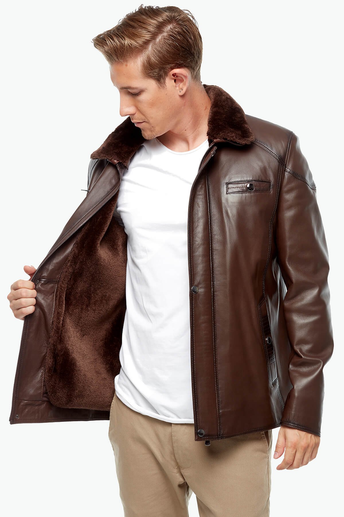 Chestnut Blacked Shearling Leather Coat