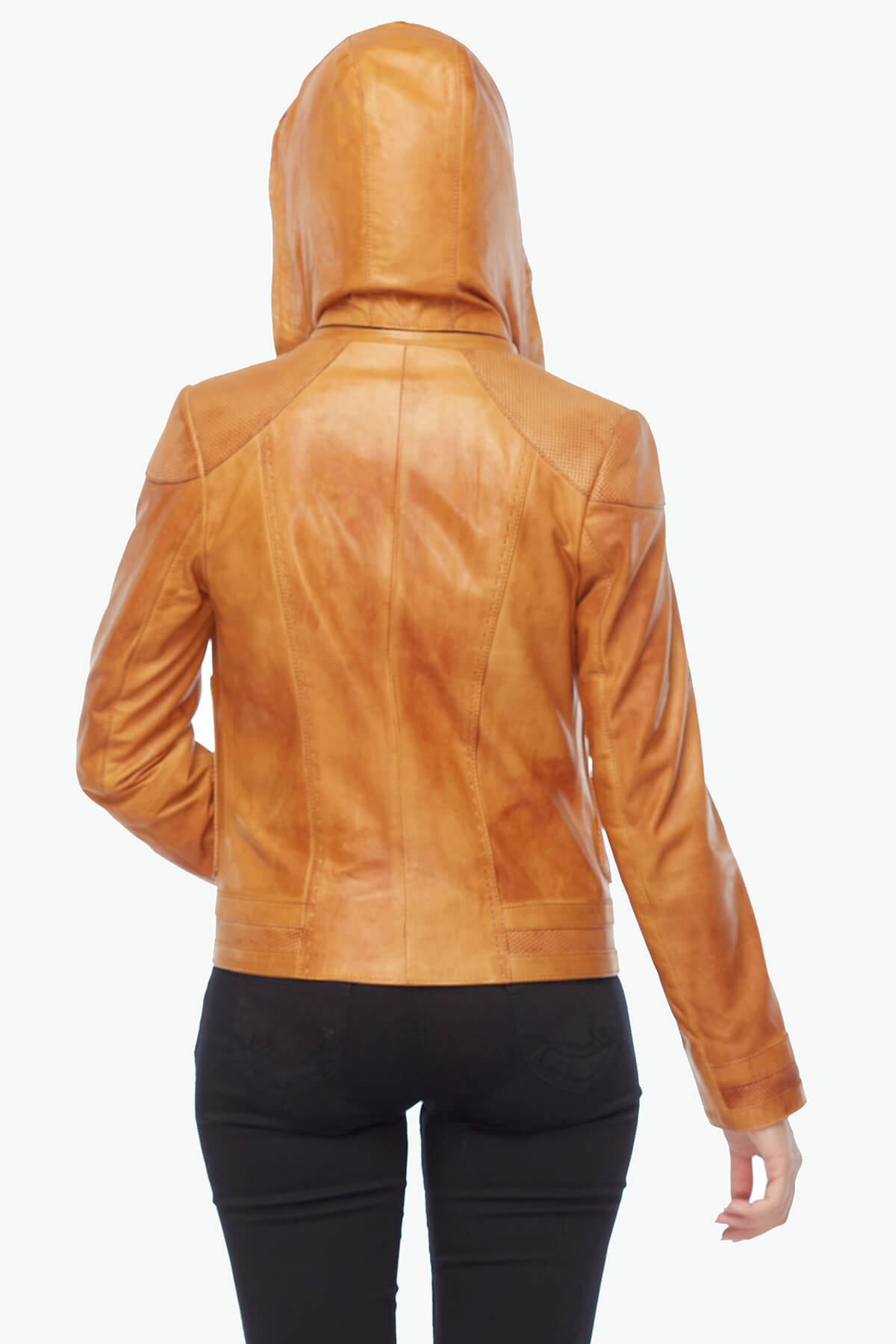 Hooded Tan Women's Leather Jacket