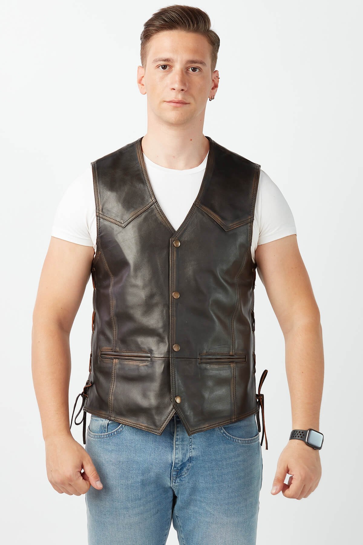 Biker Style Genuine Leather Vest Vintage