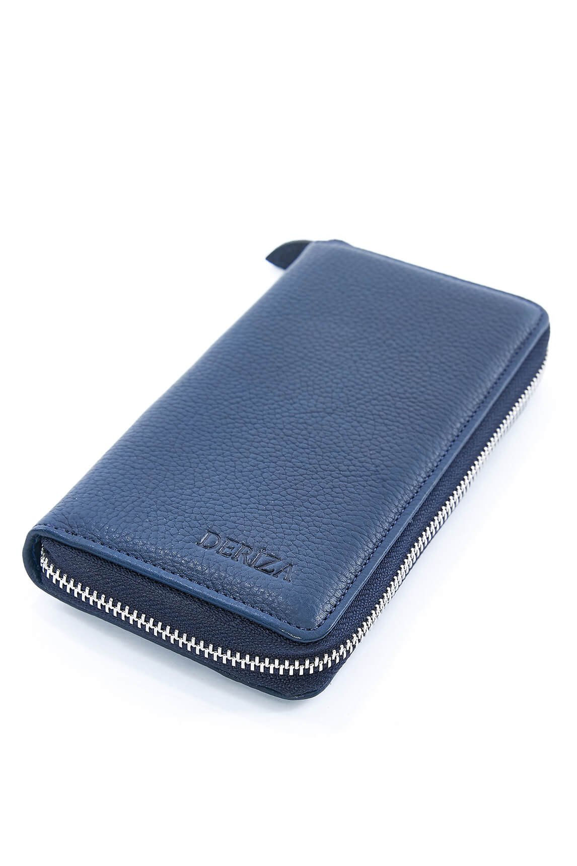 Genuine Leather Wallet with Phone Compartment Navy Blue