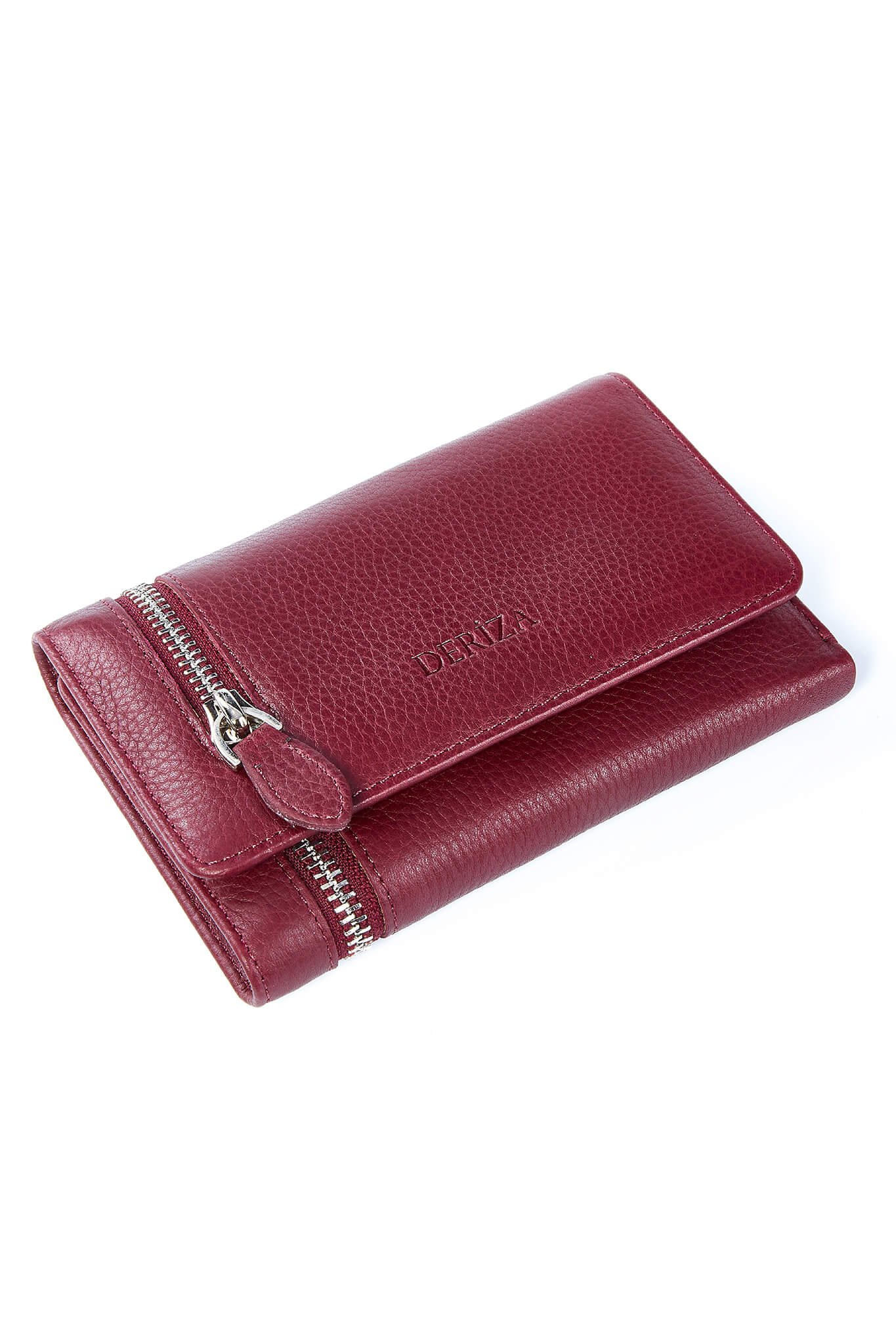 Zippered Genuine Leather Women's Wallet Claret Red
