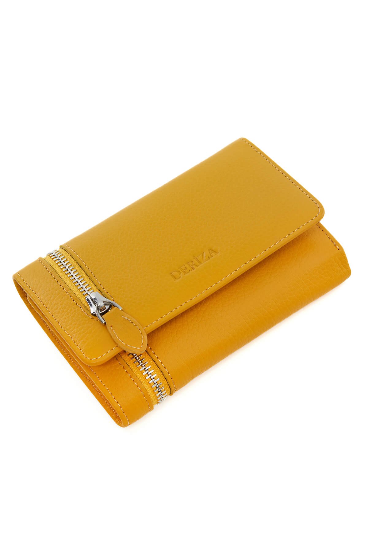 Zippered Genuine Leather Women's Wallet Mustard
