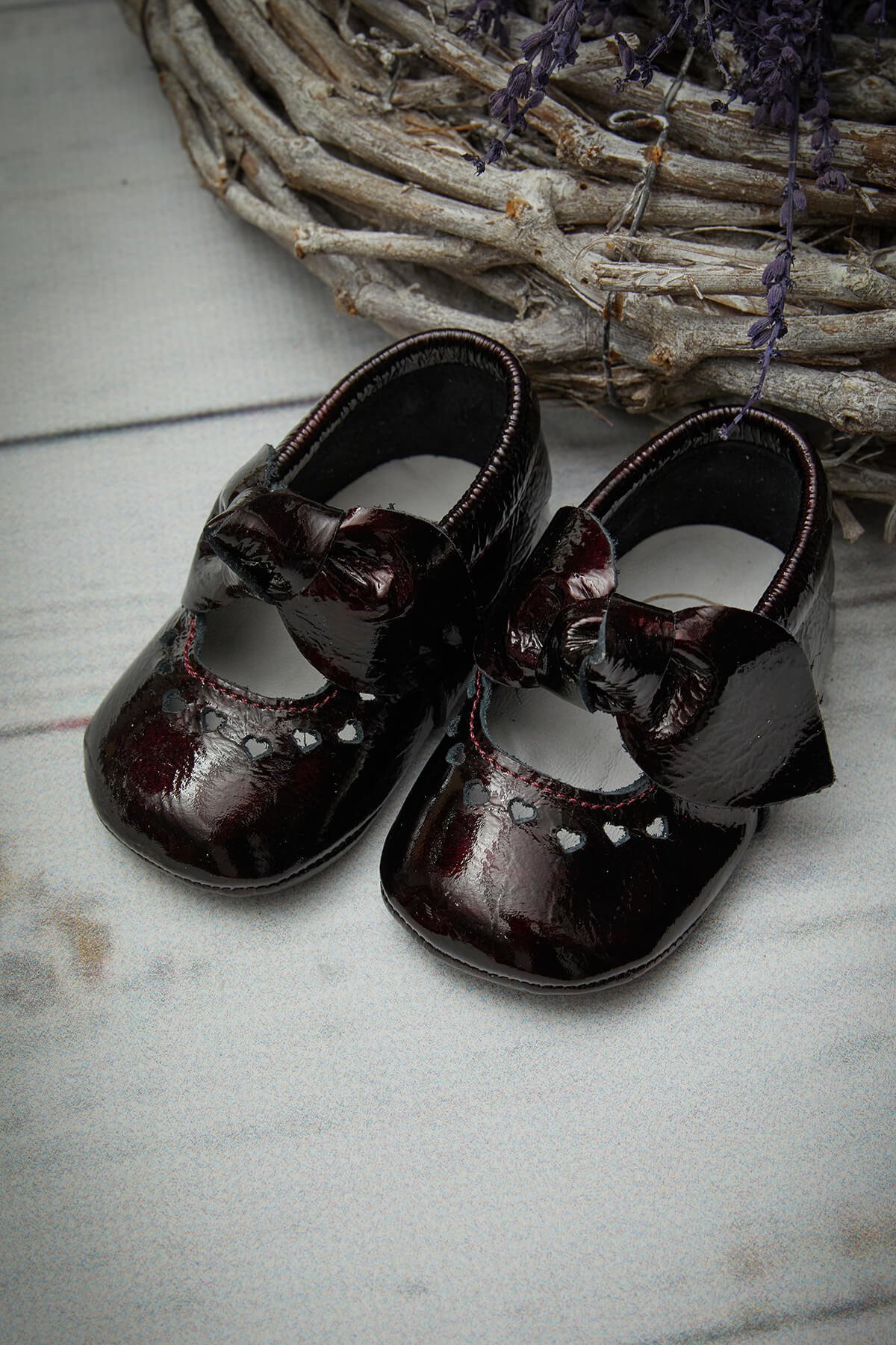 Heart Genuine Leather Baby Shoes Claret Red