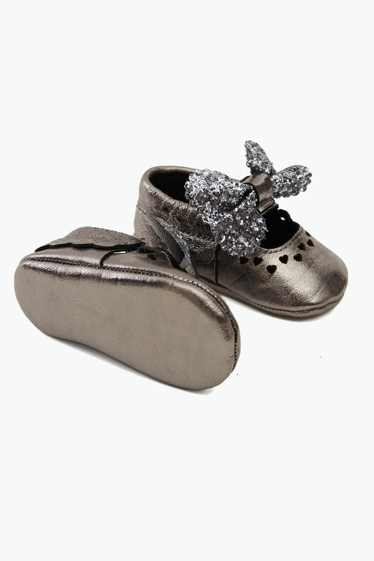 Heart Genuine Leather Baby Shoes Bronze Ribbon