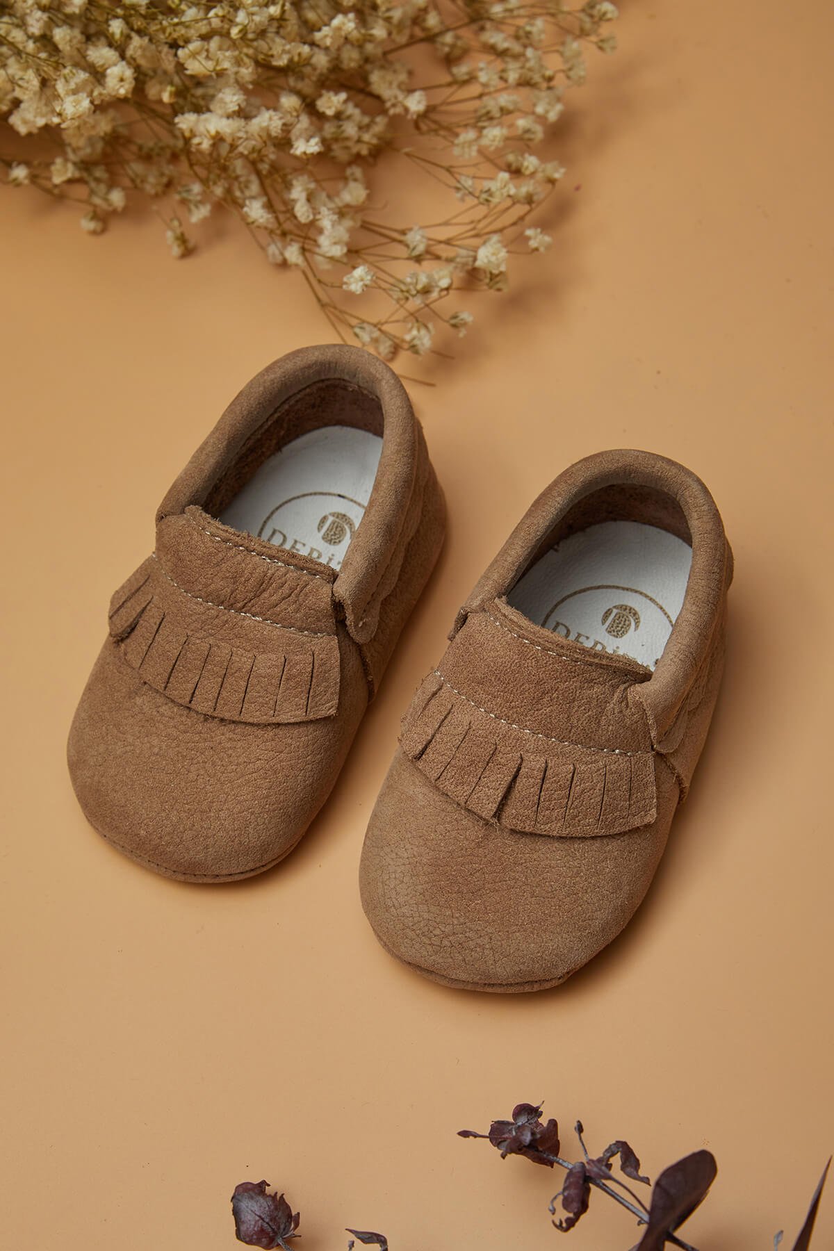 Genuine Leather Elasticated Baby Shoes Brown