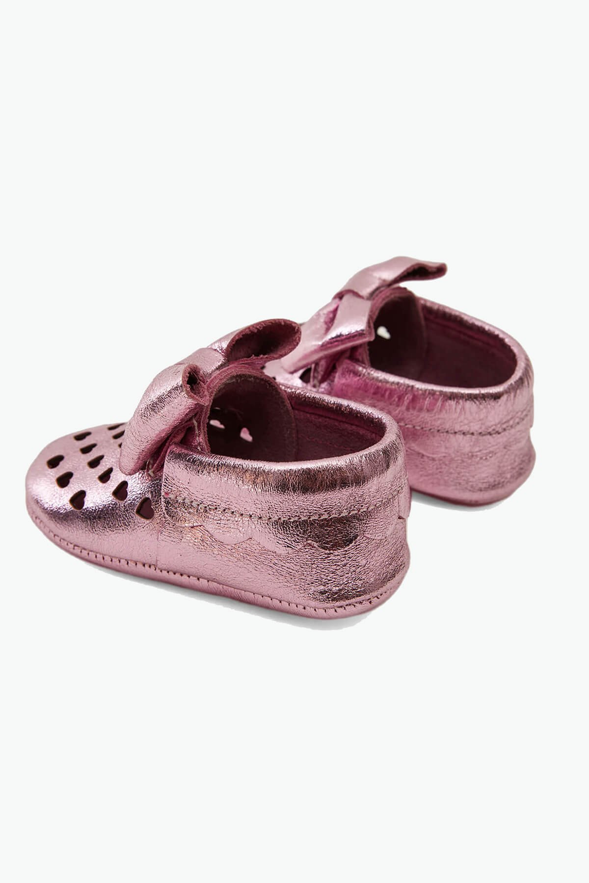 Genuine Leather Elasticated Baby Heart Shoes Pink