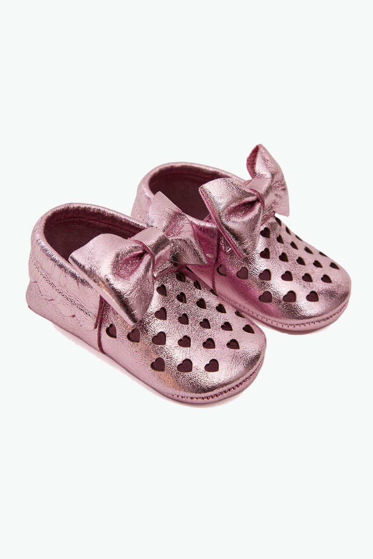 Genuine Leather Elasticated Baby Heart Shoes Pink