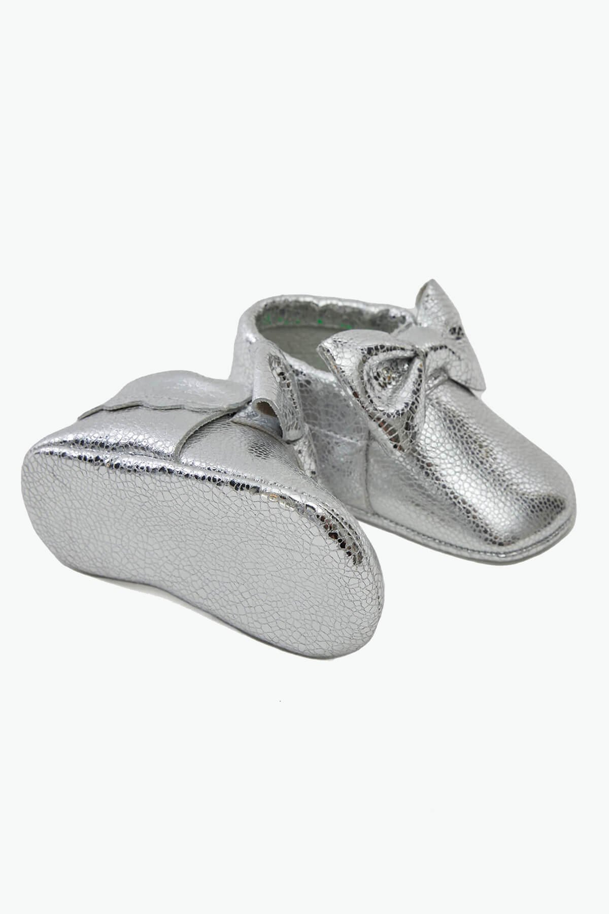 Genuine Leather Elastic Baby Shoes Silver Gray