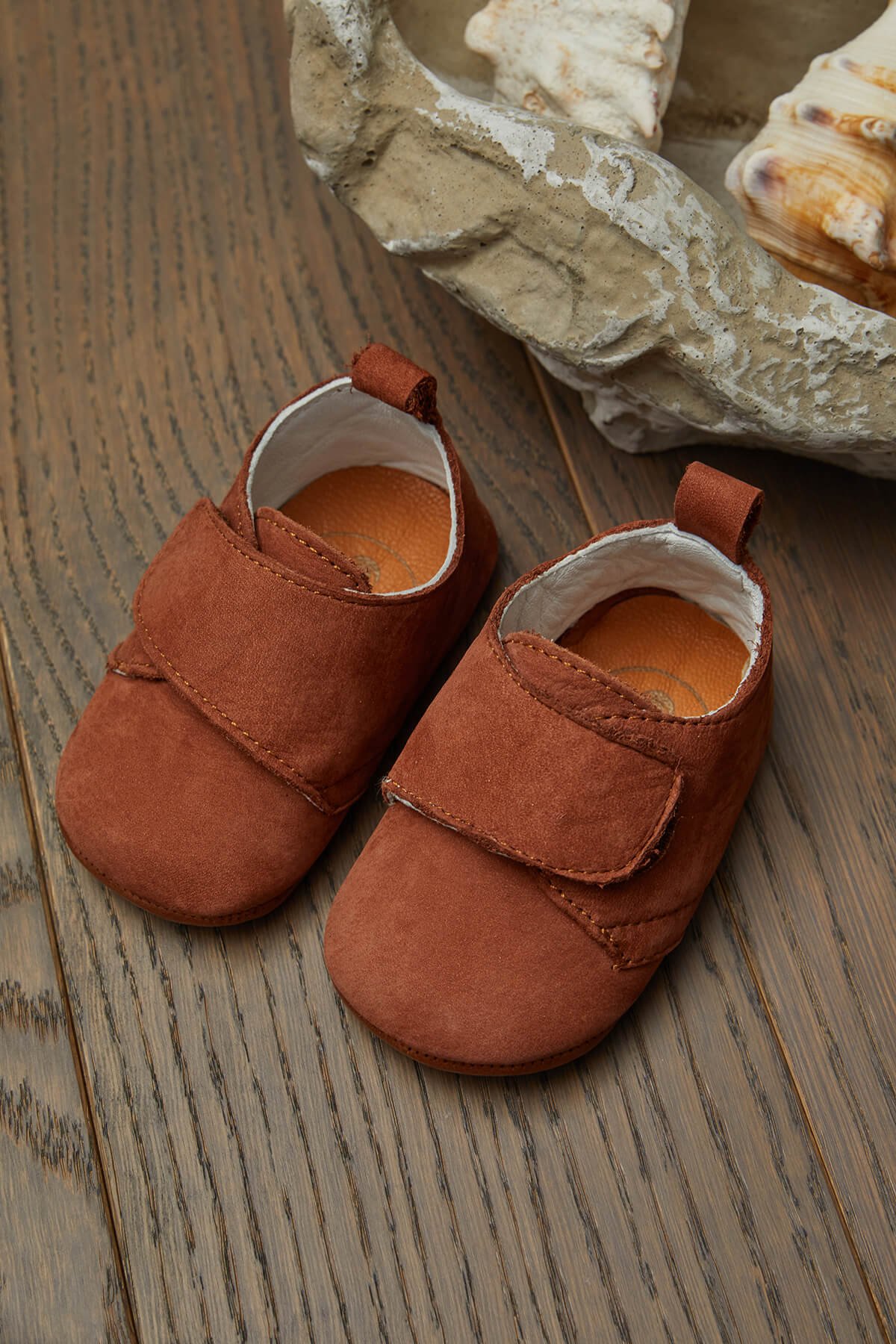 Velcro Genuine Leather Baby Shoes Tan