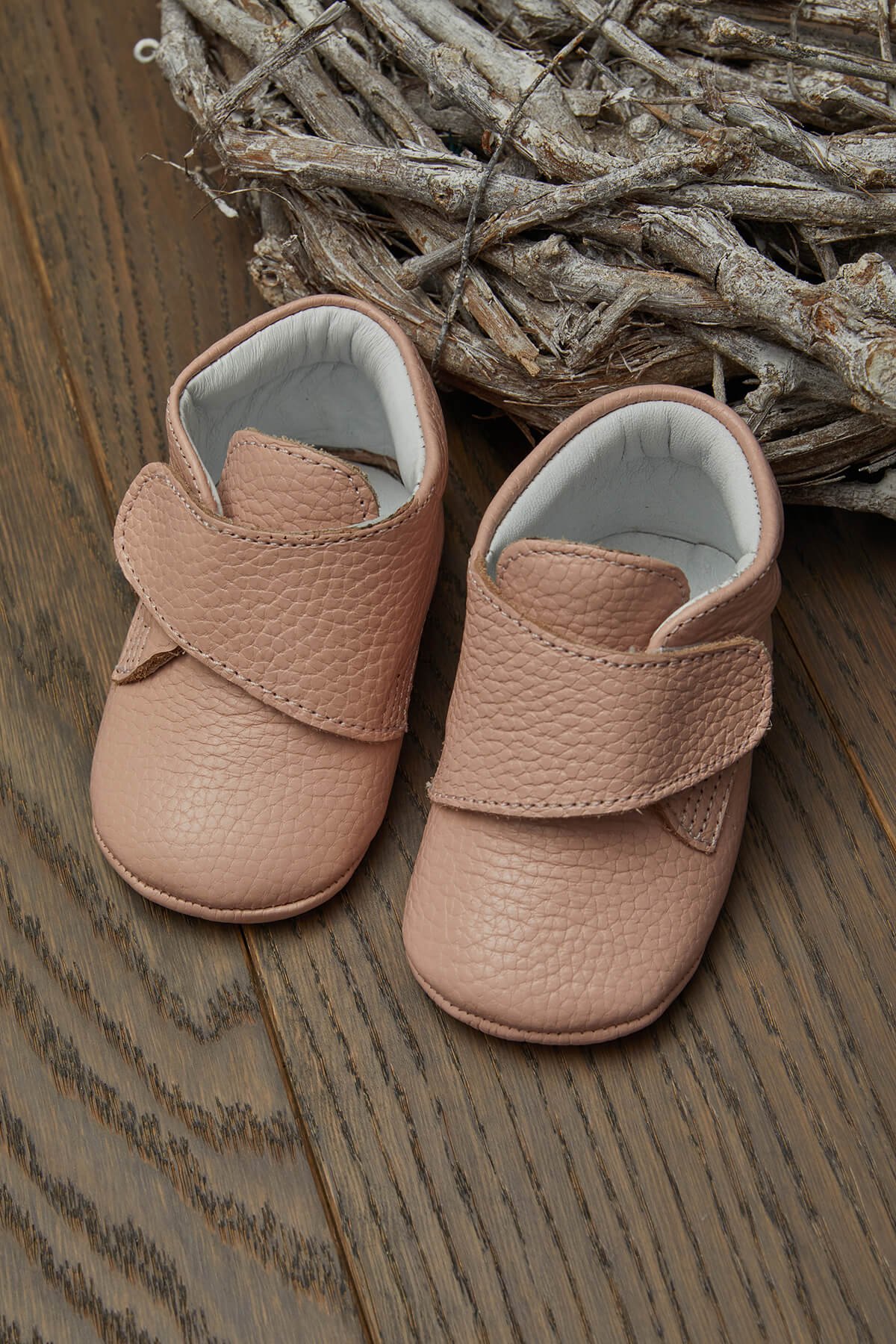 Genuine Leather Velcro Baby Boots Powder