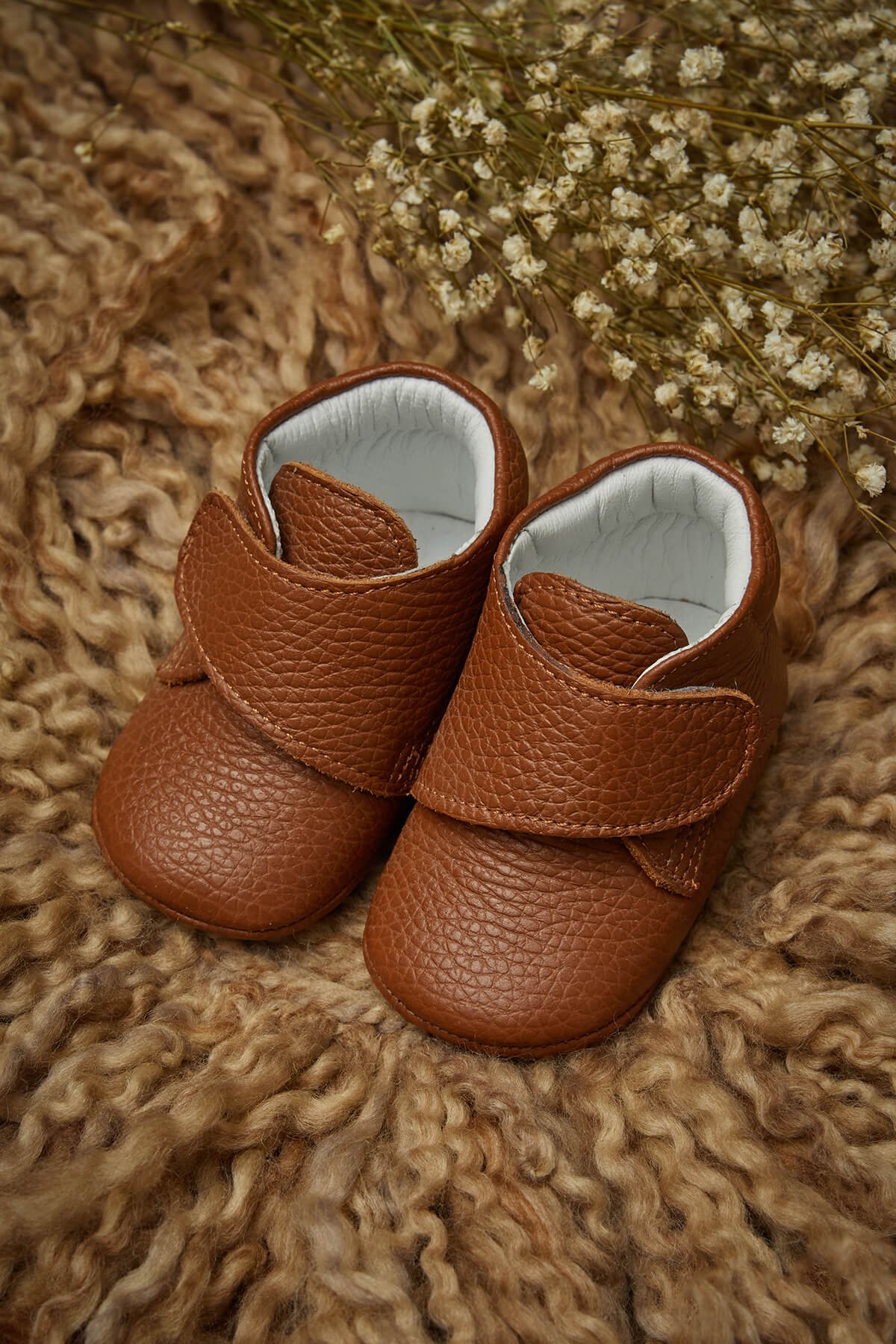 Genuine Leather Velcro Baby Boots Tan