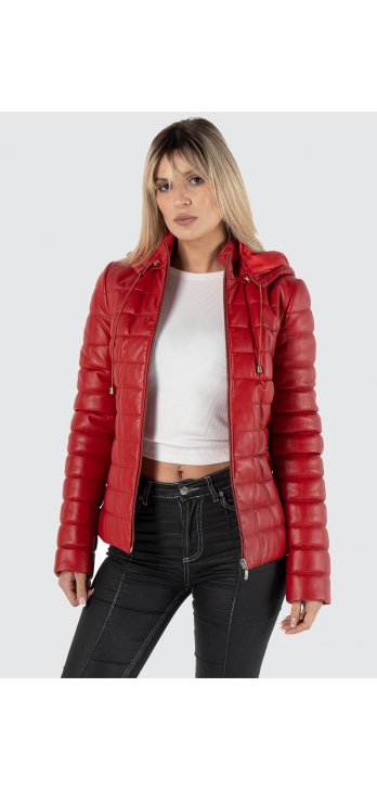 Inflatable Genuine Leather Women's Red Coat
