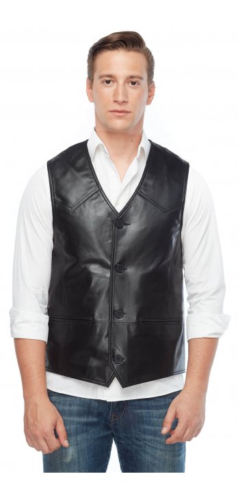 Men's Genuine Leather Vest Black