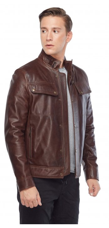 Addo Men's Genuine Leather Coat Brown