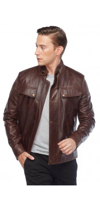 Addo Men's Genuine Leather Coat Brown