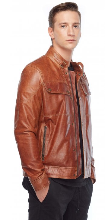 Addo Men's Genuine Leather Coat Tan