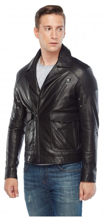 Pocket Genuine Men's Leather Coat Black