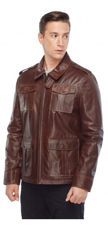 Ares Genuine Leather Men's Leather Jacket Brown