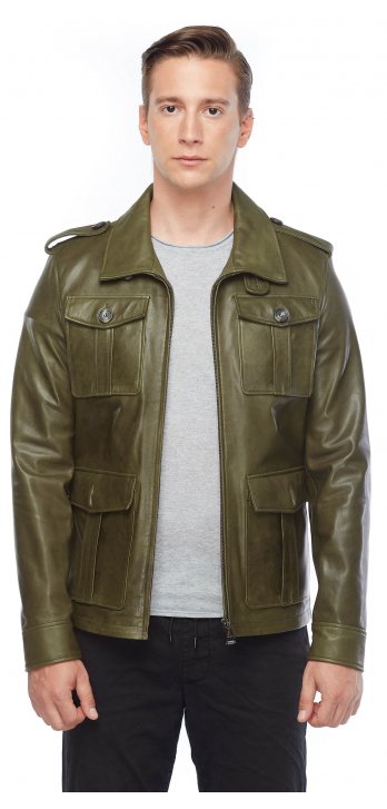 Ares Genuine Leather Men's Leather Jacket Green