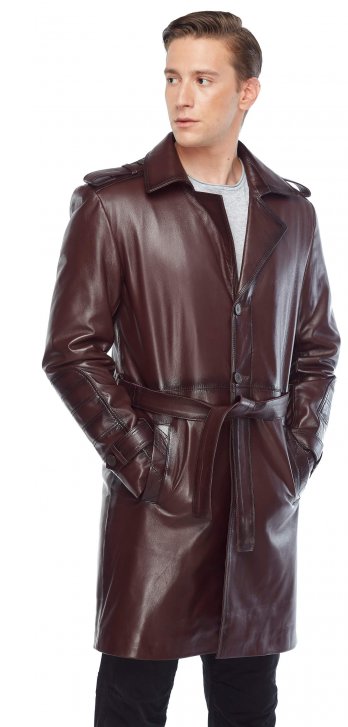 Matrix Genuine Leather Men's Topcoat Claret Red