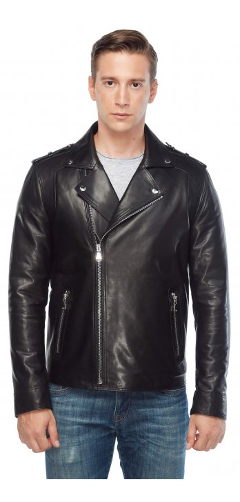 Biker Men's Genuine Leather Coat Black